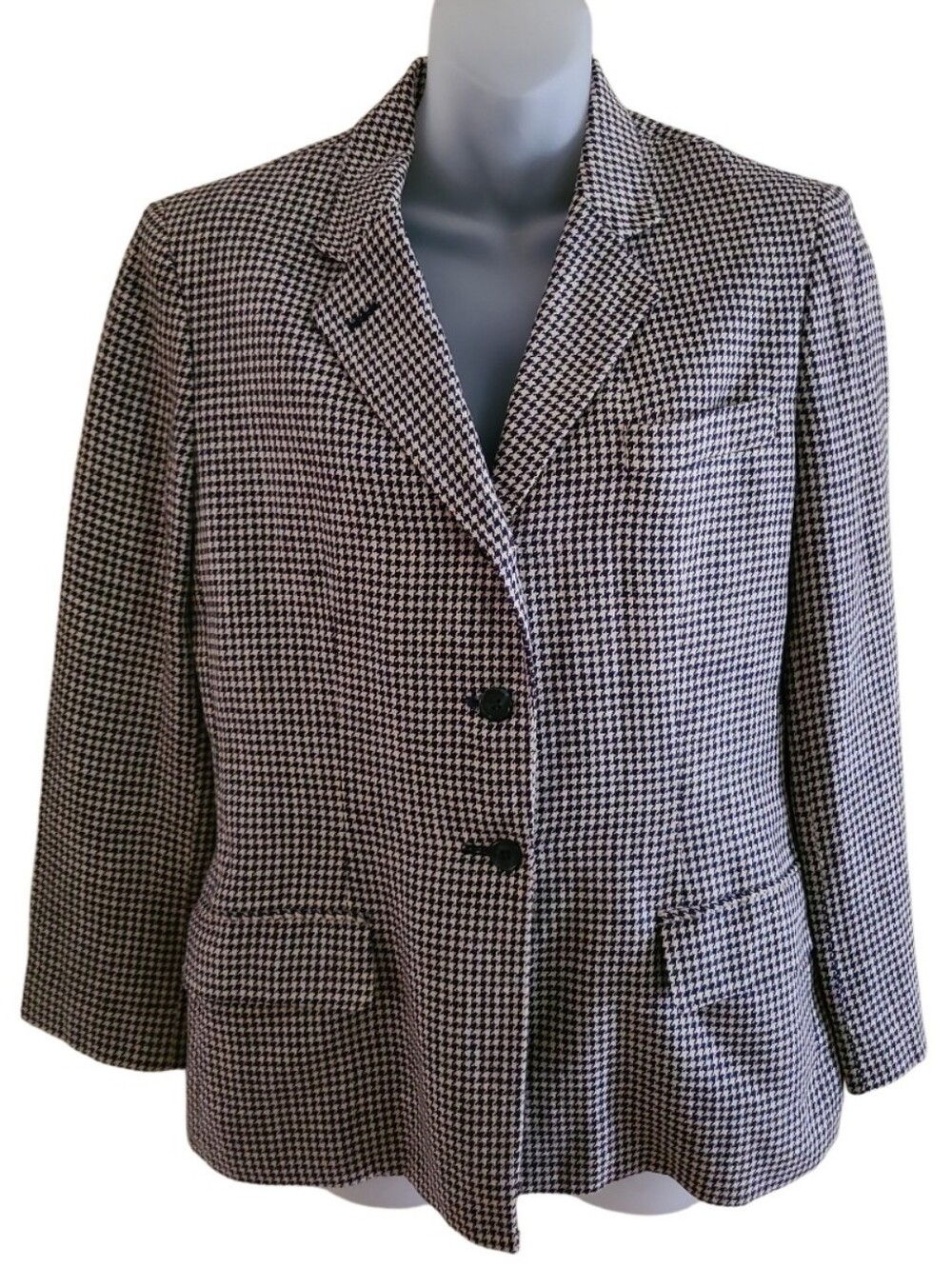 Vintage Lauren Ralph Lauren Black & Cream Houndstooth Blazer 100% Linen